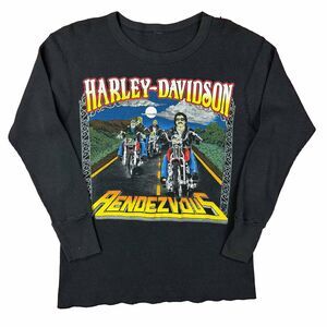 Vintage 80s Harley Davidson Rendezvous Waffle Thermal Longsleeve Black Biker